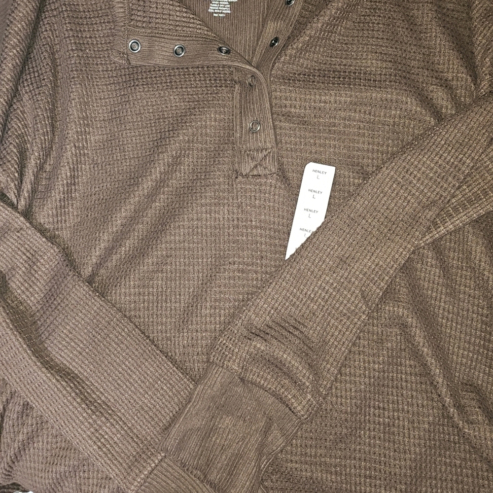 Brown Waffle Knit Henley Shirt